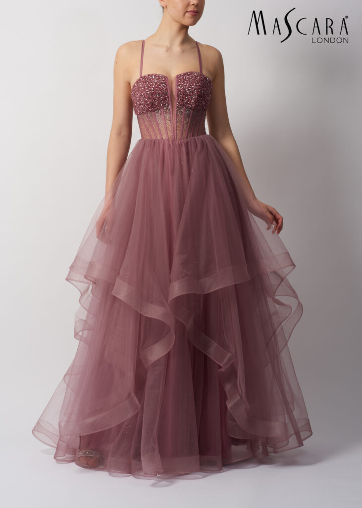 open lace back dress Navy Tiered Tulle Dress - Elegant Evening Gown main image 0