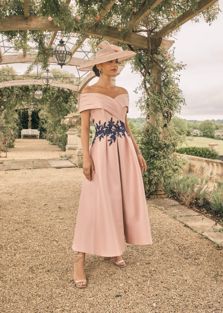 navy blue dress for baby girl Stacees Mother of The Bride Dress A-Line V Neck Half Sleeve Tea-Length Chiffon Pleated main image 0
